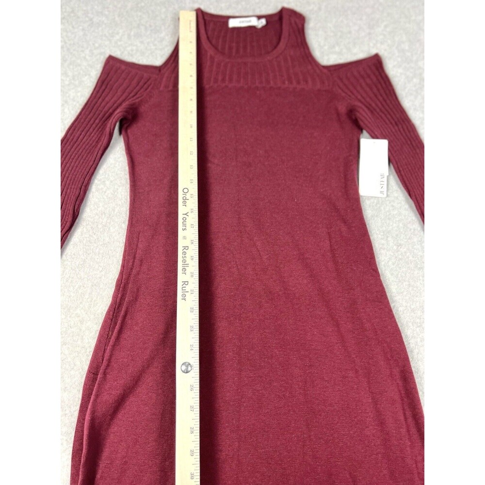 JustFab Sweater Dress Womens Small Burgundy Cold Shoulder Ribbed Bodycon Mini - Picture 8 of 13